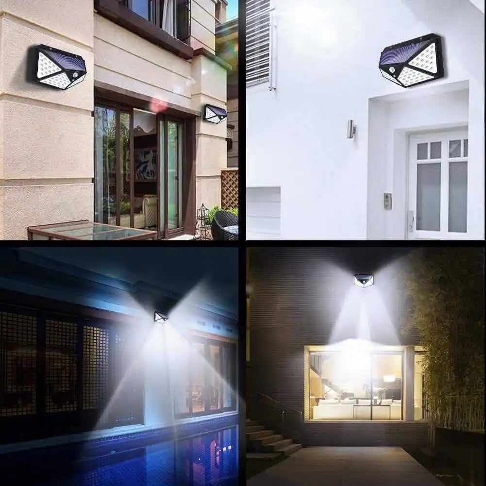 1~12PCS 100 LED Solar Wall Lamp 4 Sides Luminous With Motion Sensor Outdoor Garden Courtyard Waterproof Wall Light