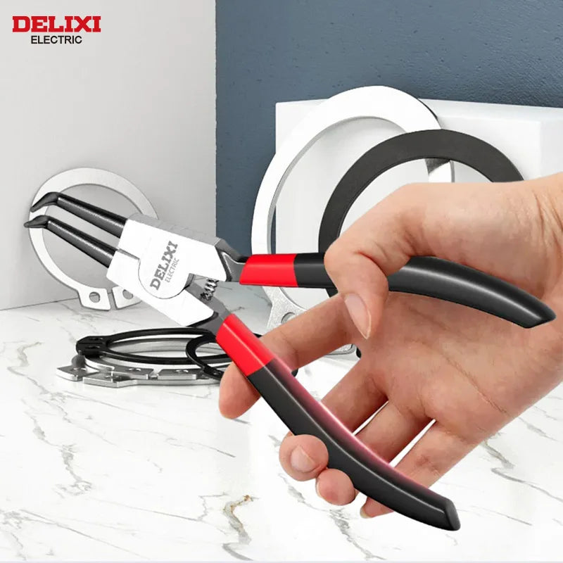 DELIXI ELECTRIC 5-In Circlip Pliers,Needle nose Pliers，Retaining Ring Pliers，for Removing Installing Puller Locking Rings Shafts - ToolFlx