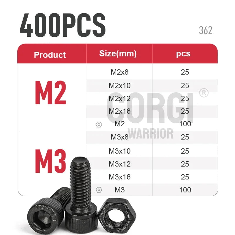 1140 Black Steel Socket Head Hex Round Cap Screws Set M2 M3 M4 M5 M6 Grade 12.9 DIN912 Allen Bolts Nuts Assortment Kit Tool Box