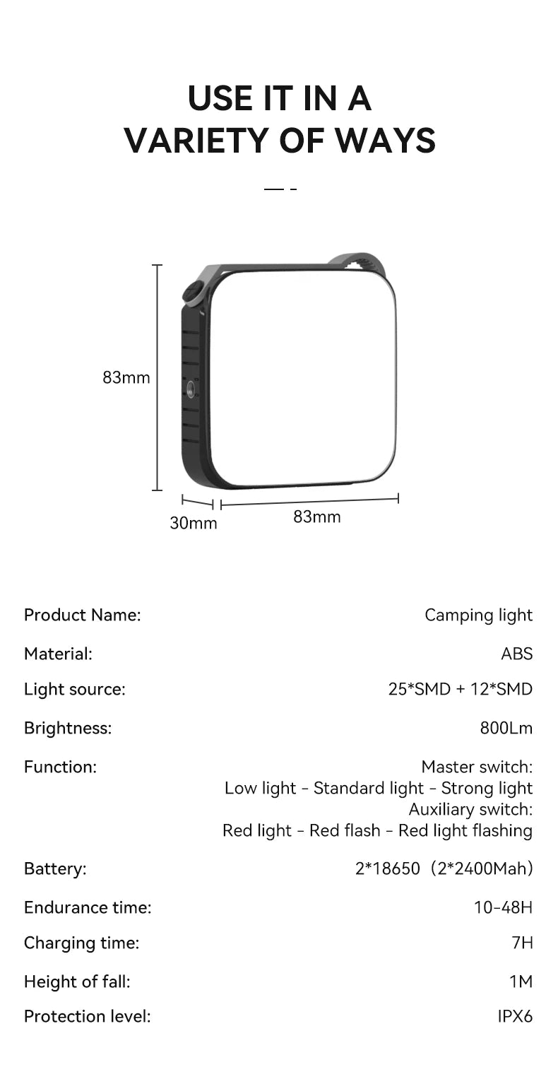 Warsun Lampes de camping étanches IPX6 SMD rechargeables pour extérieur, lampes suspendues portables, éclairage de remplissage, éclairage de maintenance et de travail