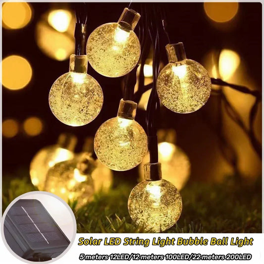 Guirlande lumineuse solaire à LED en forme de boule à bulles, éclairage d'extérieur étanche à LED, 8 modes, lumière décorative pour jardin, fête, vacances 