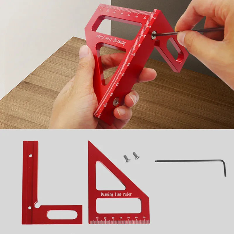 Carpenter Square -Woodworking Square Protractor Aluminum Miter Triangle Ruler 3D Multi Angle 45/90 Degree Layout Measuring Ruler - ToolFlx