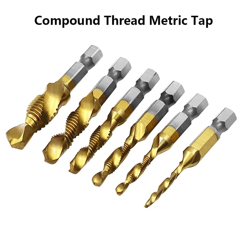 Hotselling Titanium Plated Hex Shank HSS Screw Thread Metric Tap Drill Bits Screw Machine Compound M3 M4 M5 M6 M8 M10 Hand Tools