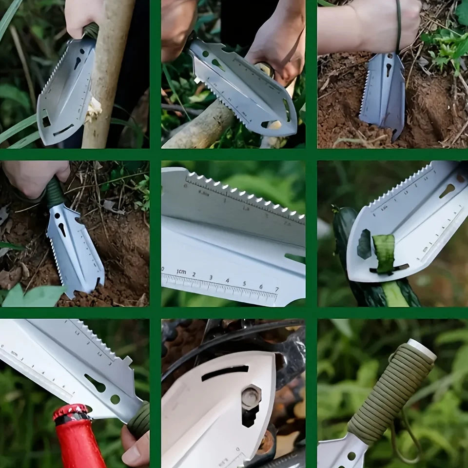 Mini-pelle de jardin multifonctionnelle en acier inoxydable avec manche ergonomique, portable, très adaptée au camping en plein air 