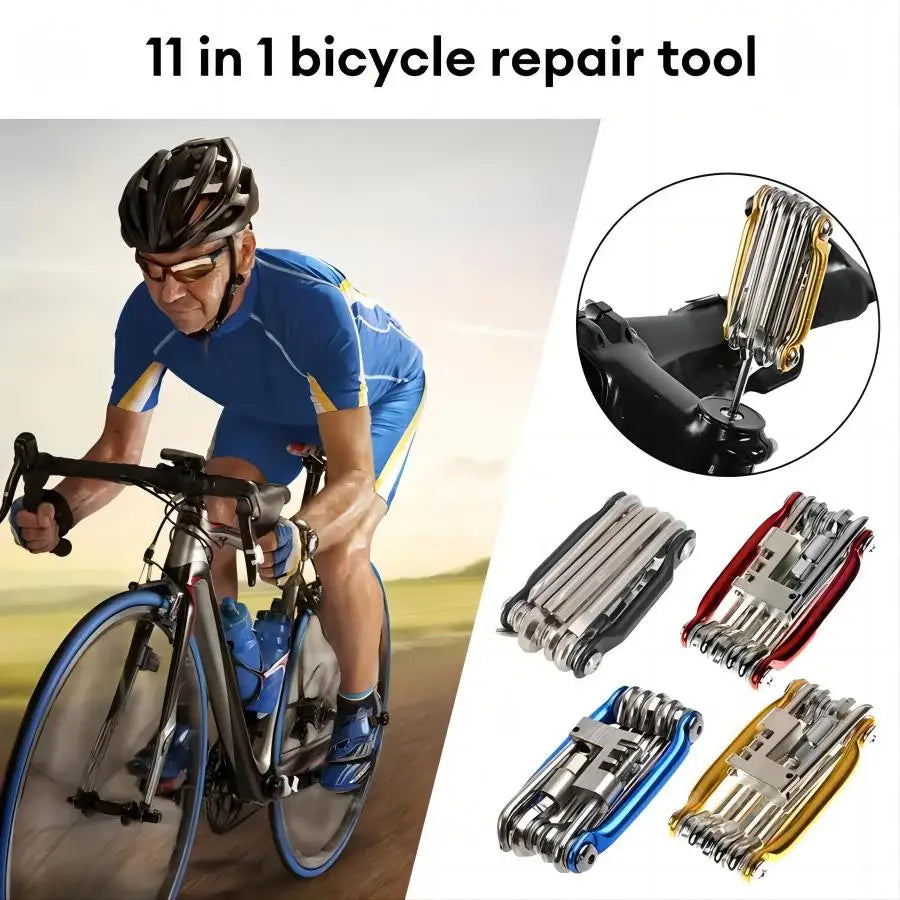 Kit d'outils multifonctions 11 en 1 pour vélo - Clé à outils légère en acier inoxydable, tournevis, chaîne, rayon de roue hexagonal 