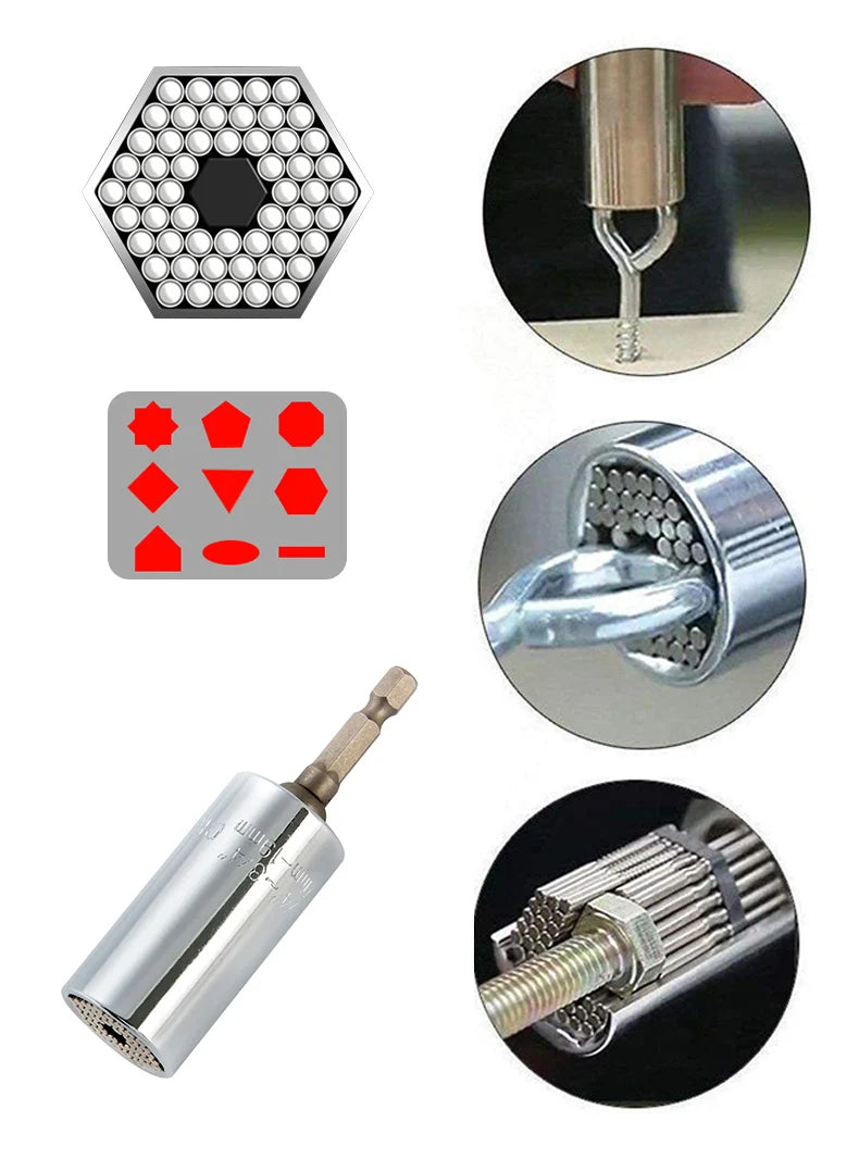 Multifunctional Silvery 7 to 19mm Magic Socket Multi Purpose Wrench Extension Rod Electric Hand Drill Screw Tool Set