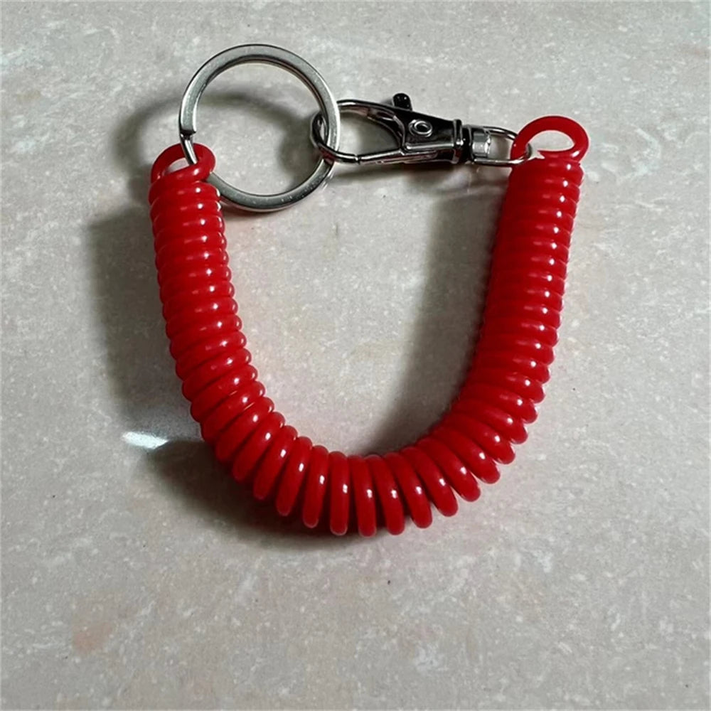 Candy Plastic Spring Spiral Rope Schlüsselanhänger, einziehbares Anti-Lost-Handykabel mit Metallkarabinerhalter, Riemen, Schlüsselanhänger 