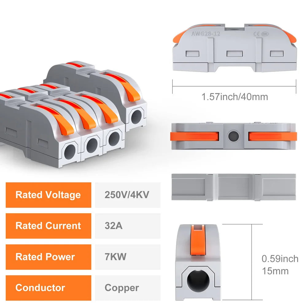 Quick Splicing Multiplex Butt Wire Connector Compact Electrical Cable Terminal Block Home Wiring Connectors for Circuit Inline