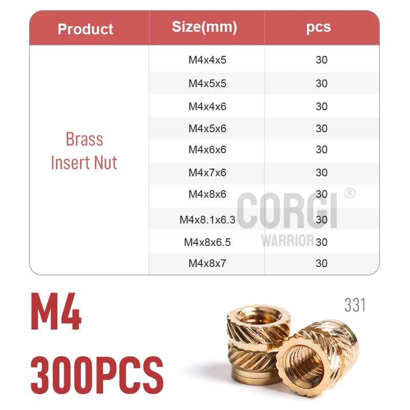 Brass Female Thread Knurled Inserts Nuts Kit M2/M2.5/M3/M4/M5/M6/M8 65-1080 3D Printing Hot Melt Threaded Embedment Insert Nut