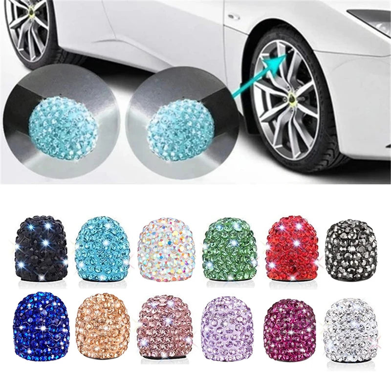 4pcs Diamond Car Tire Valve Caps Shining Dust-proof Wheel Valve Cover Vehicle Bling Crystal Valve Cap Car Styling Accessories