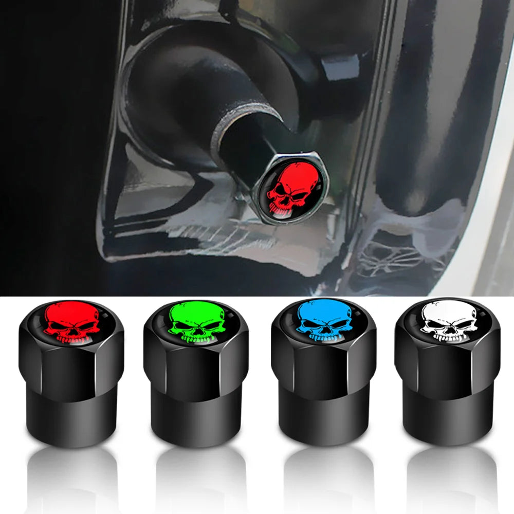 4Pcs/Set Skull Tire Valve Stem Cap, Corrosion Resistant, Dust Proof Cover Universal fit for Car, Bicycle, Truck, Motorcycle