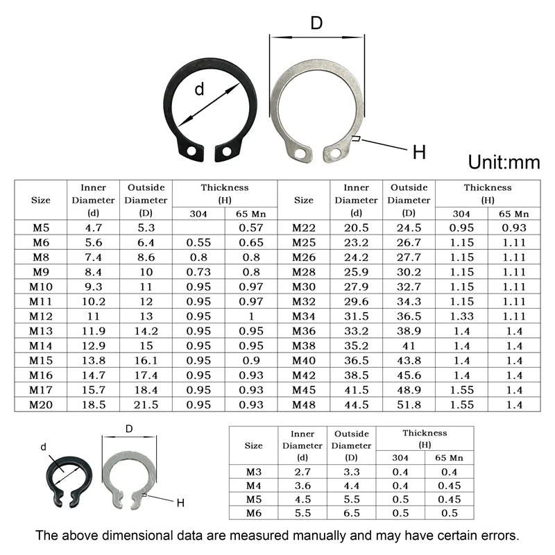 C type Internal circlip for hole Stainless Steel Carbon Steel E-clips Ring Snap Retaining Circlip M1.5-M48 circlip set for shaft