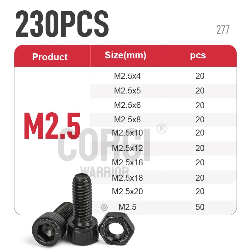 Hex Socket Head Cap Screws Kit M2 M2.5 M3 M4 M5 M6 M8 M10 up to 1140 DIN912 Black 12.9 Grade Carbon Steel Bolts Nuts Assortment