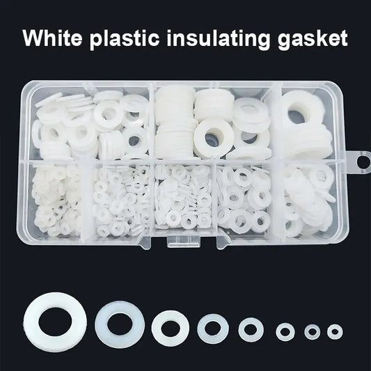 500Pcs M2 M2.5 M3 M4 M5 M6 M8 M10 White Plastic Nylon Flat Washer Flat Gasket Screw Bolt Insulation Washer Assembly Kit