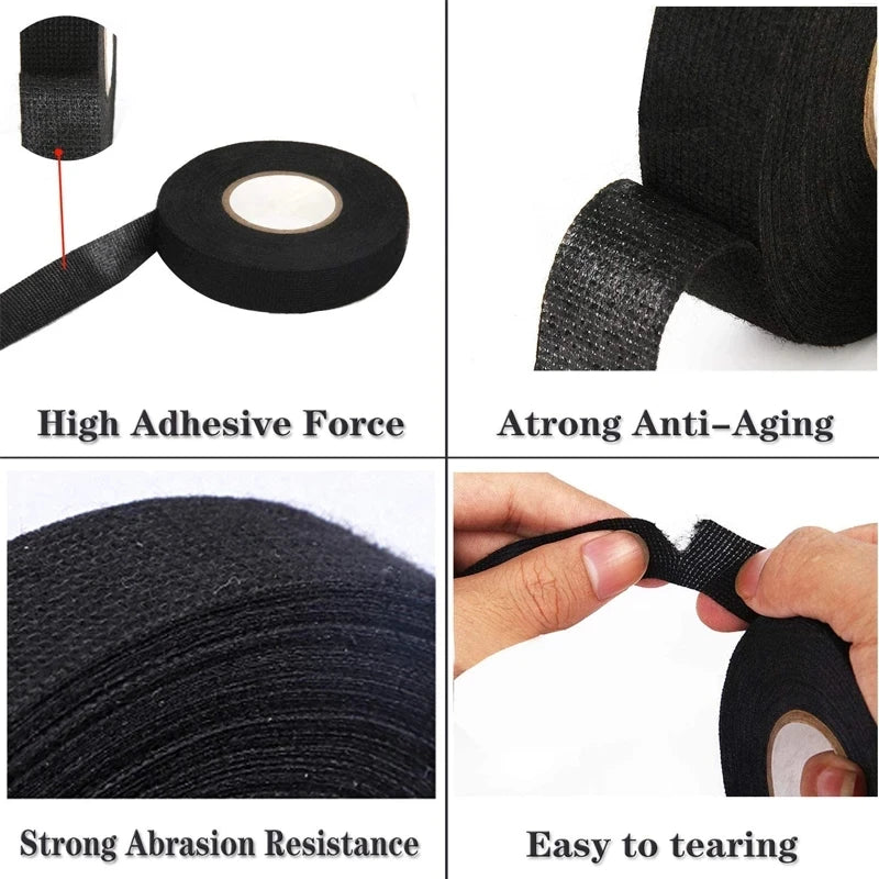 1/2/5/10Pcs 15 Meters Pet Automobile Cloth Fabric Wire Harness Binding Flannel Black Loom Automotive Fleece Adhesive Tape 9/19mm