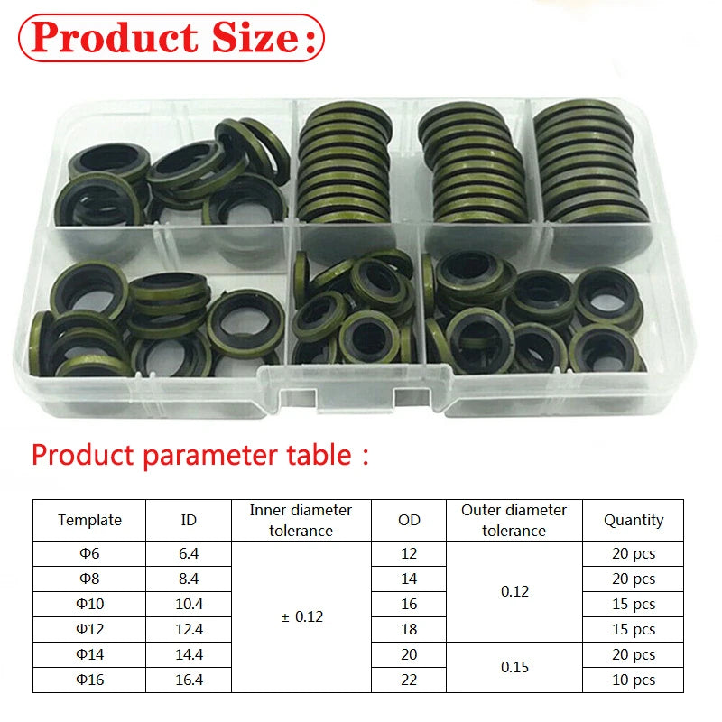 150/100pcs Bonded Seal Sealing Ring Assortment Kit Oil Drain Screw Combined Washer Seal Set M6 M8 M10 M12 M14 M16 M18 M20 M22 - ToolFlx