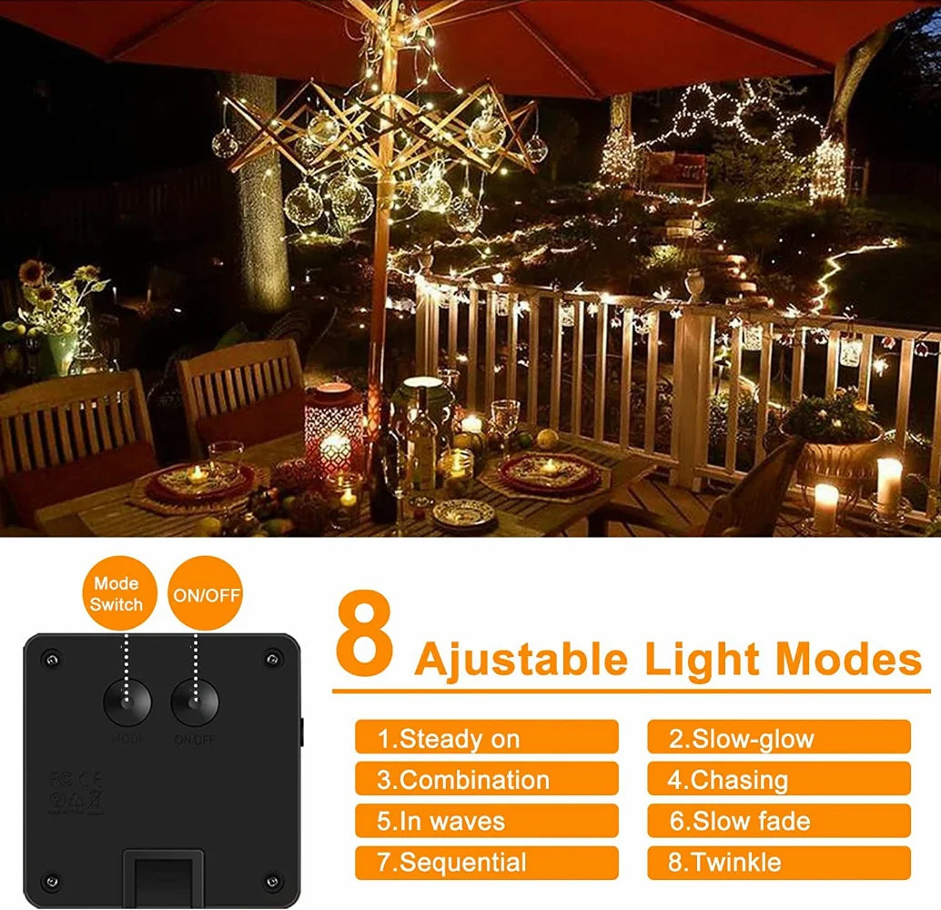 2er-Pack Solar-Lichterkette, 300 LEDs, Solar-Lichterkette für den Außenbereich, wasserdicht, 8 Modi, Kupferdraht, Funkelndes Licht