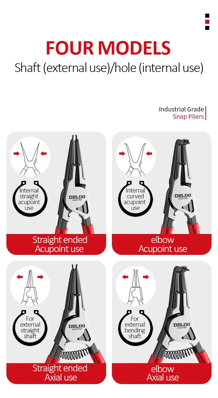 DELIXI ELECTRIC 5-In Circlip Pliers,Needle nose Pliers，Retaining Ring Pliers，for Removing Installing Puller Locking Rings Shafts - ToolFlx