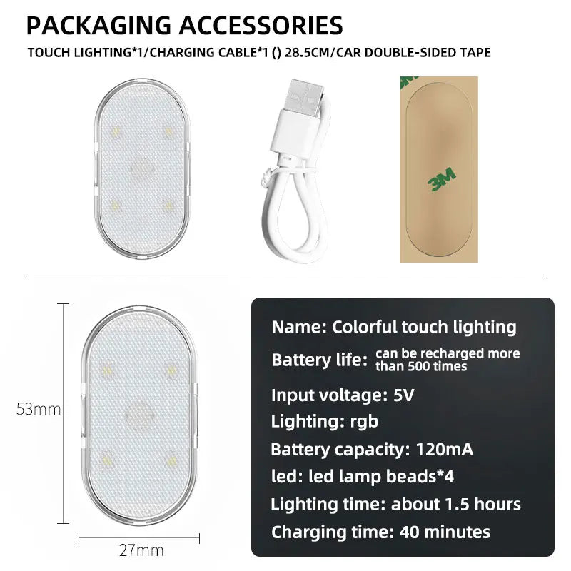 Car Touch Interior Light Hand Car Roof Magnets Ceiling Lamp Indoor Car Lighting Night Reading Light USB Charging Reading Lamp