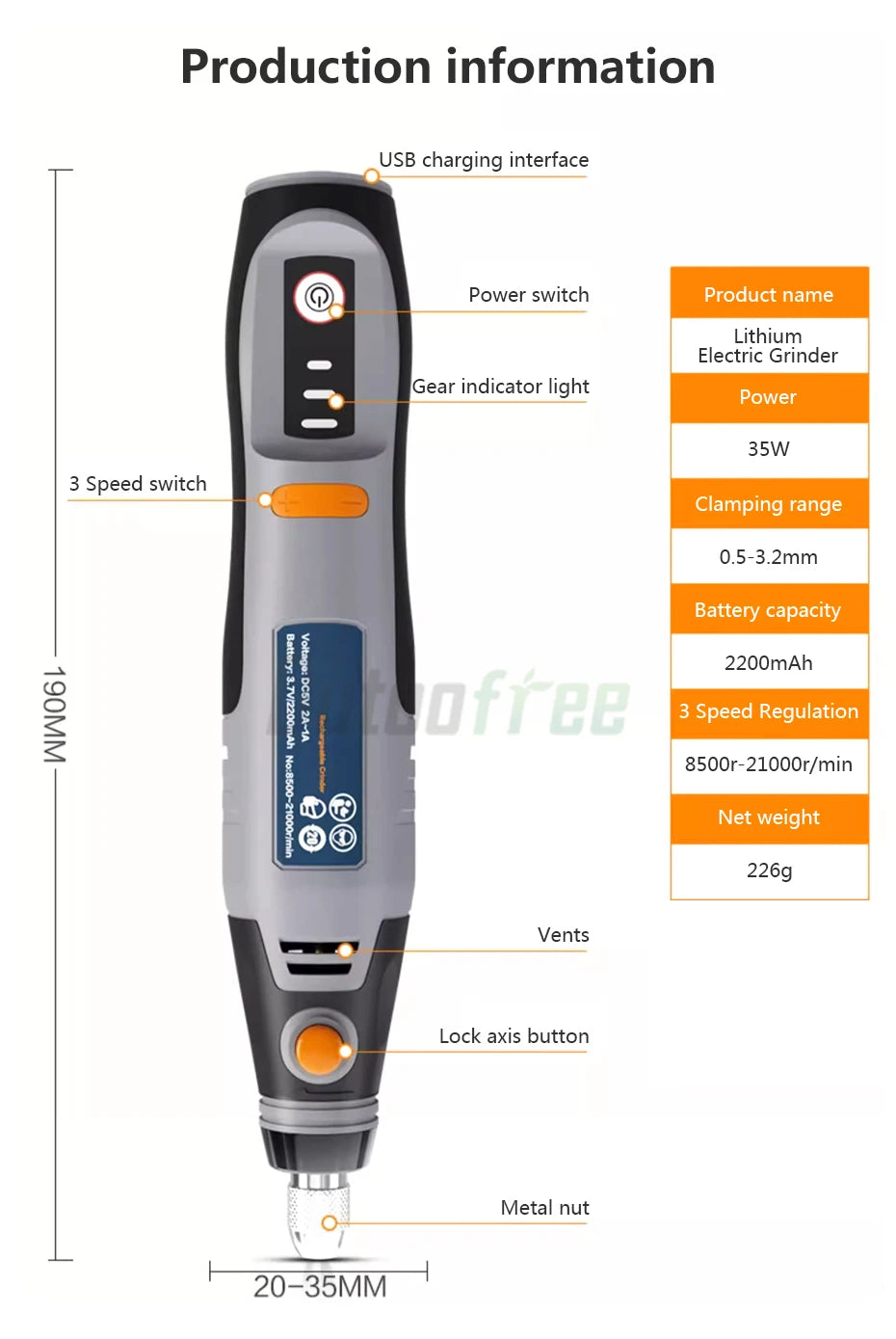 USB Cordless Rotary Tool Dremel Drill Engraving Pen Electric 3 Speed Mini Wireless Drill with Accessories Set 8500r-21000rpm