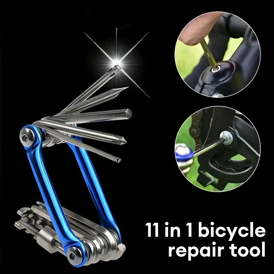 Kit d'outils multifonctions 11 en 1 pour vélo - Clé à outils légère en acier inoxydable, tournevis, chaîne, rayon de roue hexagonal 