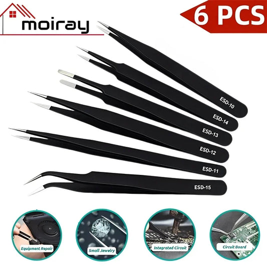 ESD Anti-Static Stainless Steel Tweezers Precision Maintenance Industrial Repair Curved Tool Home Working Model Making Hand Tool