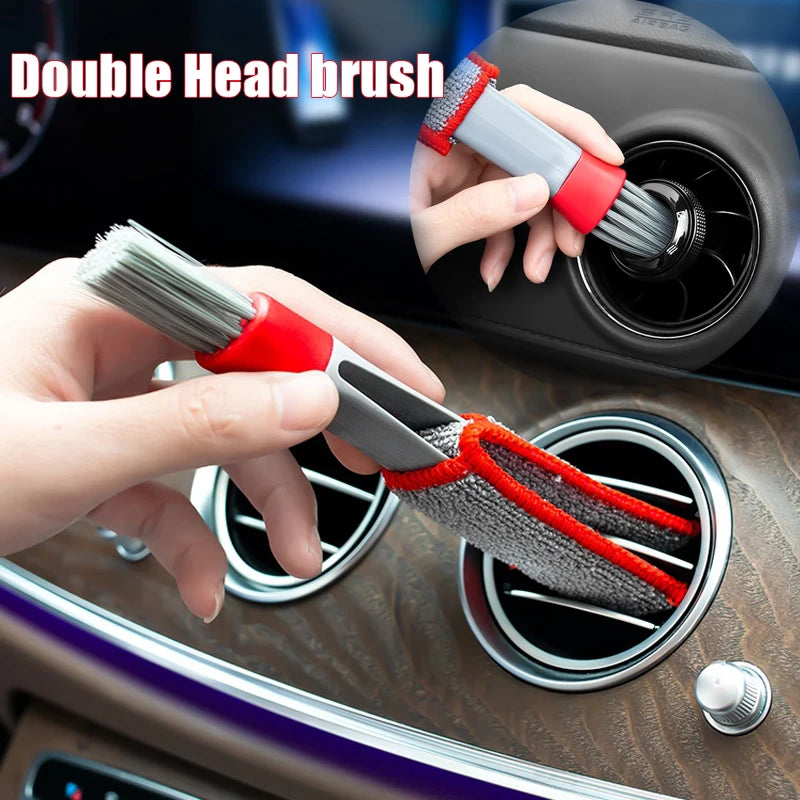 Car Wash Double Head Brushes Air Vent Cleaning Conditioner Grille Duster Wipe Auto Detailing Cleaner Car Interior Cleaning Tools