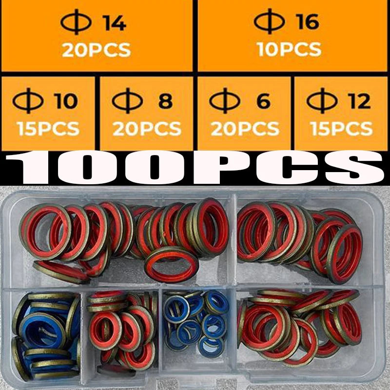 100/245pcs Sealing Gasket Set Oil Drain Combined Washer Seal Set M6 M8 M10 M12 M14 M16 M18 M20 M22 M24 M27 M30 - ToolFlx