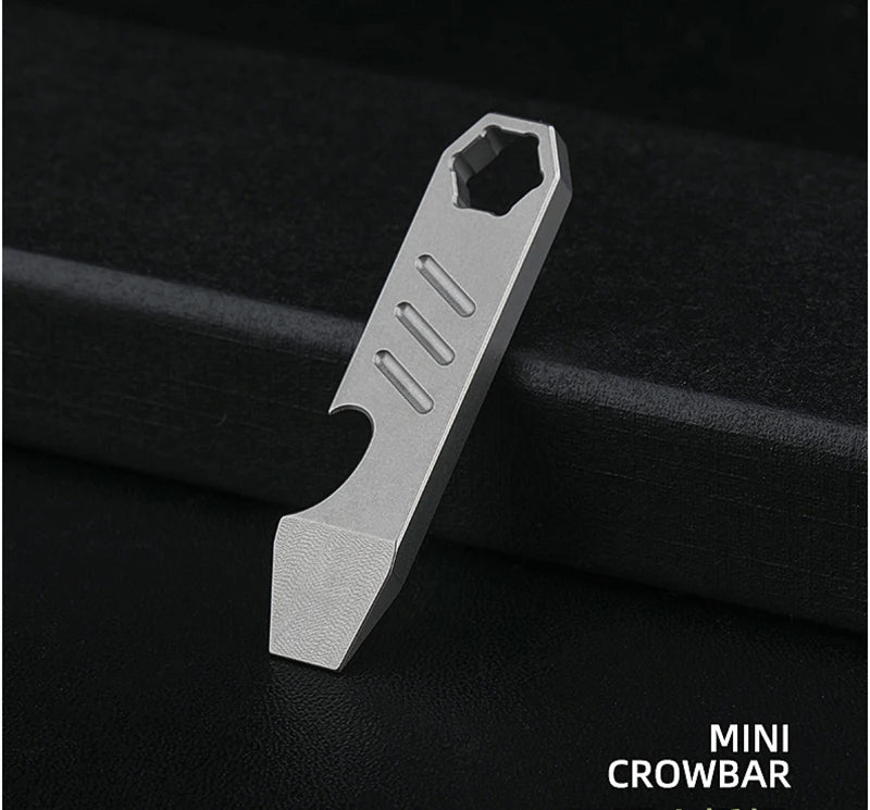 8 EN 1 MINI TC4 Alliage de Titane Crowbar Décapsuleur Échelle Graduée Clé Hexagonale EDC Outils Extérieurs Équipement de Camping Multifonction 