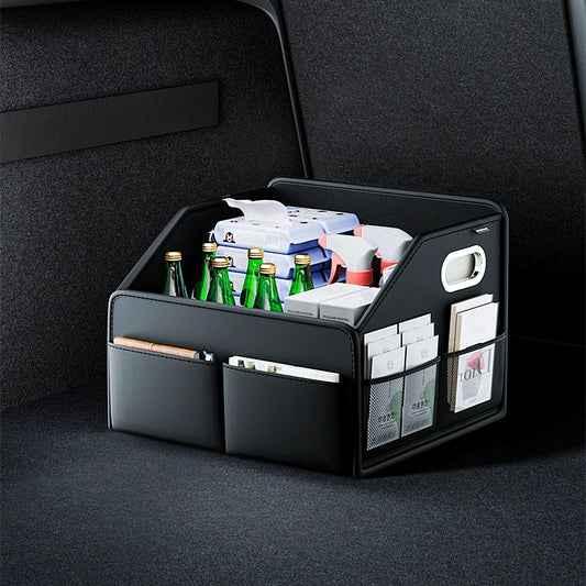 Car Trunk Organizer Storage Box PU Leather Vehicle Folding Collapsible Cargo Boot Organiser Box For SUV MPV Auto Seat Back Box