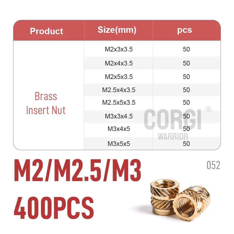 Brass Female Thread Knurled Inserts Nuts Kit M2/M2.5/M3/M4/M5/M6/M8 65-1080 3D Printing Hot Melt Threaded Embedment Insert Nut