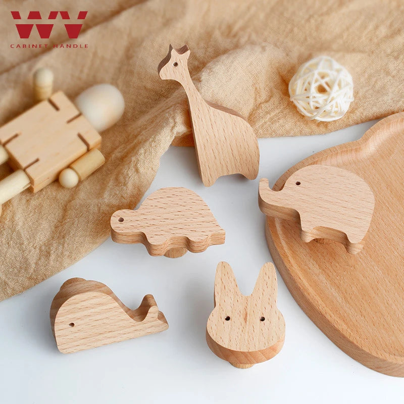 WV Wooden Door Handles Animal Wood Furniture Handles for Cabinets Dressers Drawers Door Knobs Kitchen Cupboard Wardrobe Pulls