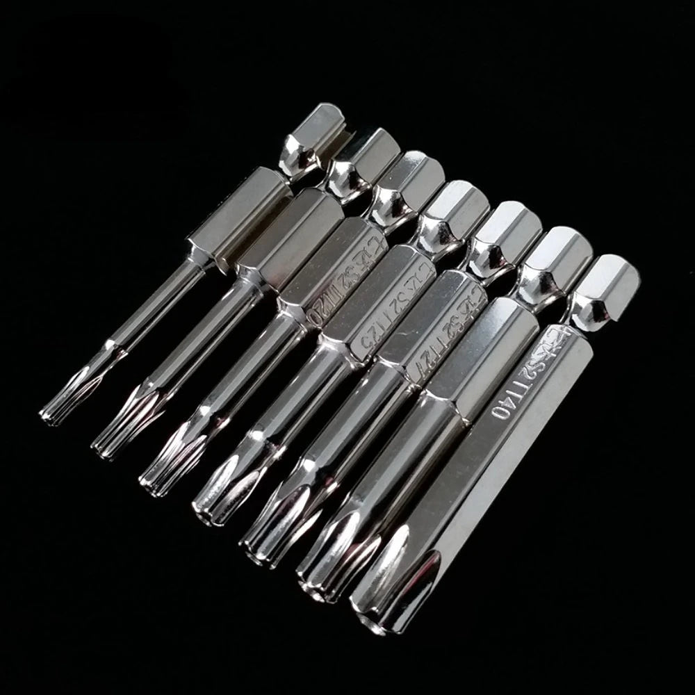 7Pcs 50mm 5 Point Torx Magnetic Screwdriver Set 1/4" Hex Shank Hand Tools T10 T15 T20 T25 T27 T30 T40