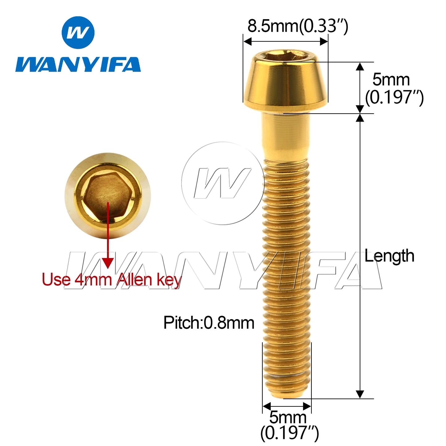 Wanyifa Titanium Bolt M5 x 9 16 18 20 25 30 35 40 45 50 55 60mm Allen Key Taper Head Bolt Screw for Bicycle Stem Seatpost