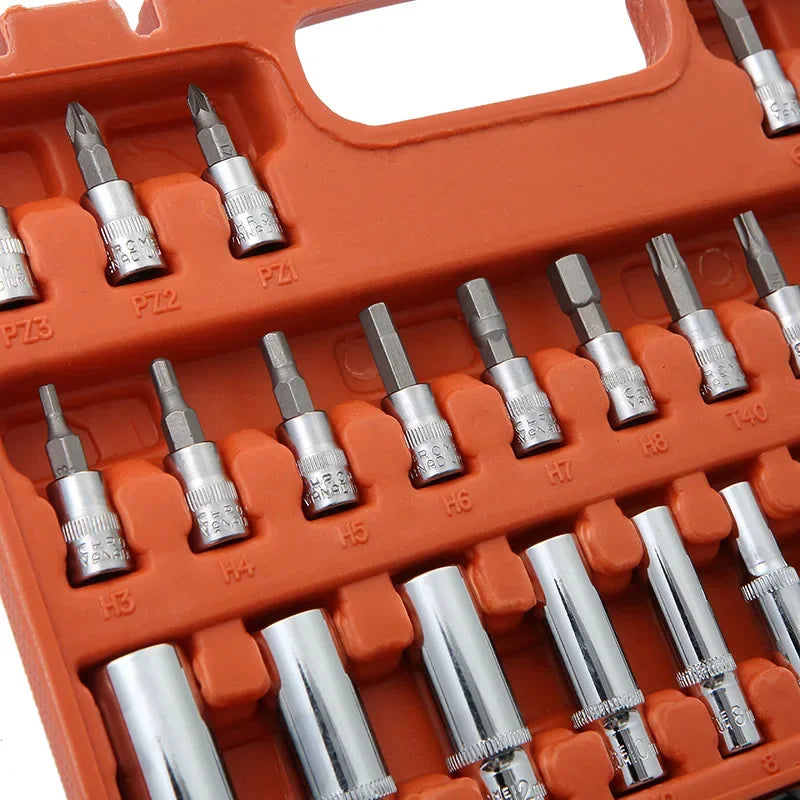 NEW Car Repair Tool Kit 46/53 Piece/Set 1/4-Inch Socket Set Car Repair Tool Ratchet Torque Wrench Combo Auto Repairing Tool Set