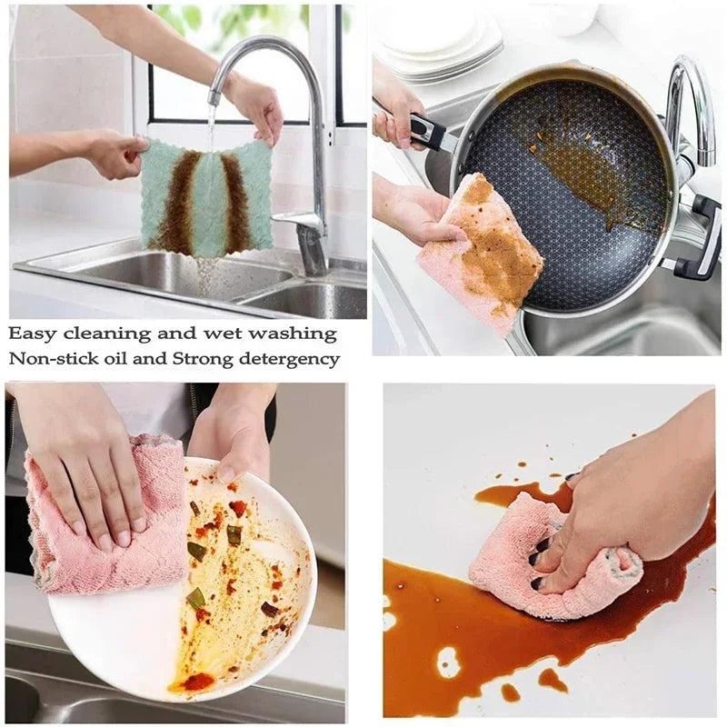 1/5/10pcs Microfiber Towel Absorbent Kitchen Cleaning Cloth Non-stick Oil Dish Towel Rags Napkins Tableware Household Cleaning