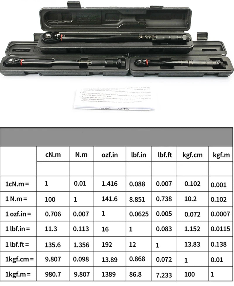 5-210N.m Torque Wrench 1/2'' 3/8'' 1/4'' Square Drive Preset Bicycle Torques Key Two-way Ratchet Car Bike Automotive Hand Tools