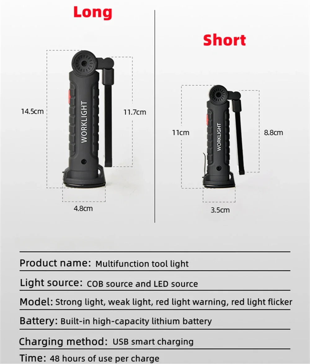 Neue tragbare COB-LED-Taschenlampe, wiederaufladbar über USB, Arbeitslicht, magnetische Lanterna, Hängelampe mit eingebautem Akku, Camping-Taschenlampe 