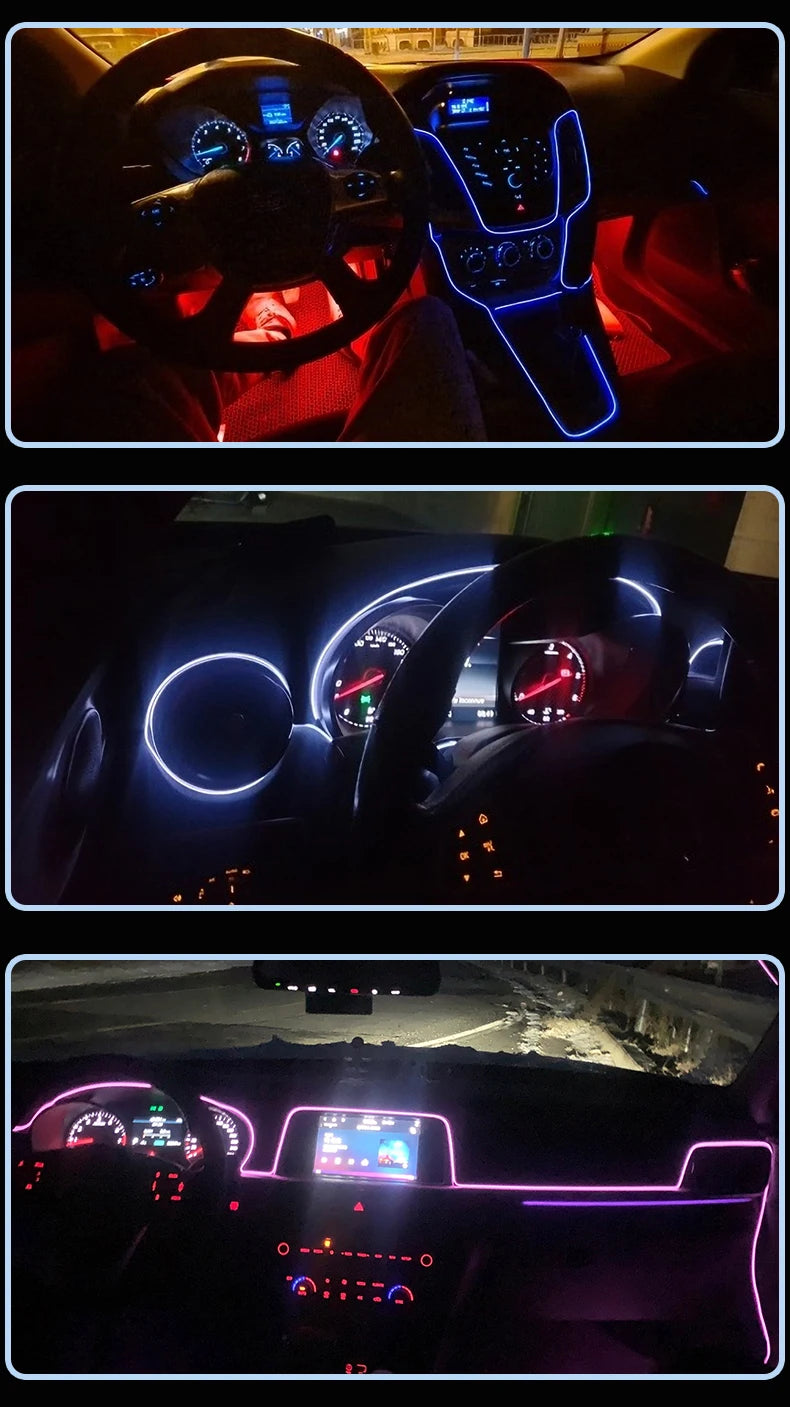 5m Car Interior Atmosphere Lighting LED Strip 5V DIY Flexible EL Cold Light Line Tube With USB Auto Decoration Ambient Lamp