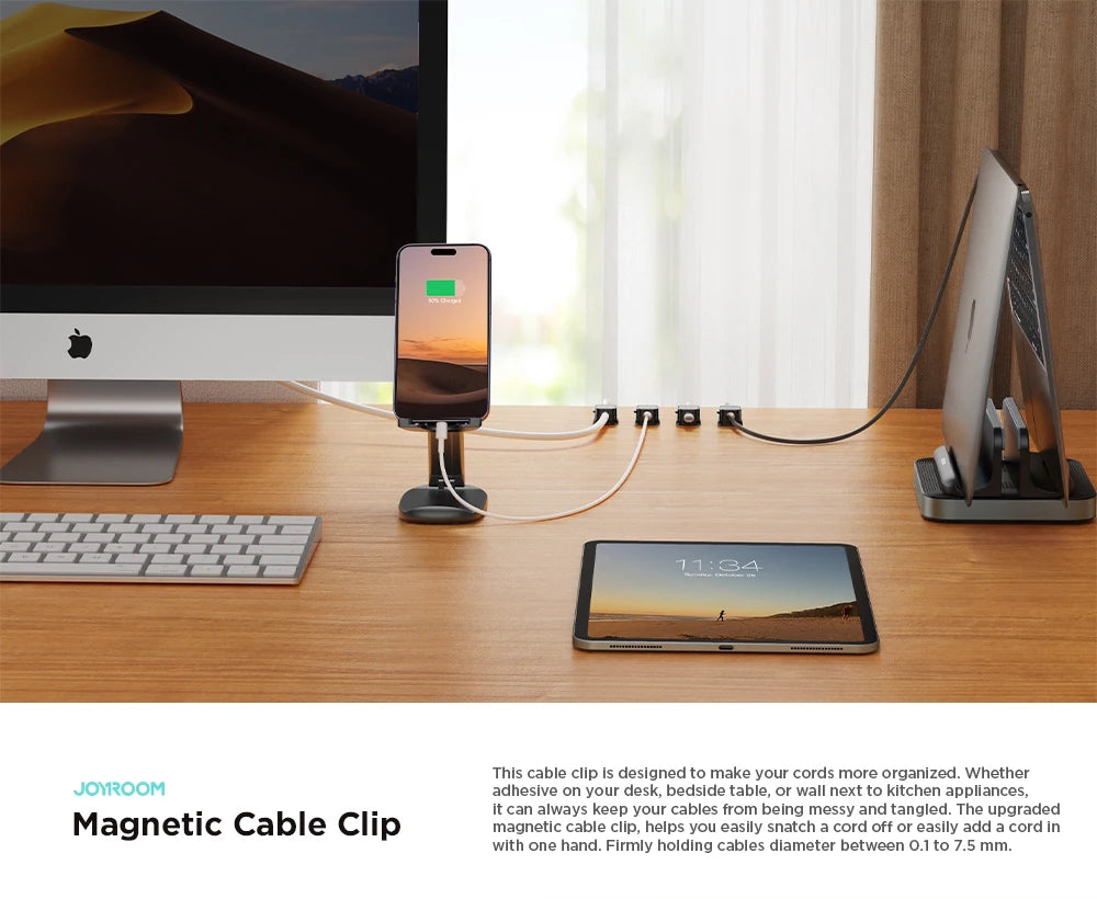 Joyroom Magnetic Cable Clips Cable Smooth Adjustable Cord Holder Under Desk Cable Management Wire Keeper Cable Organizer Holder