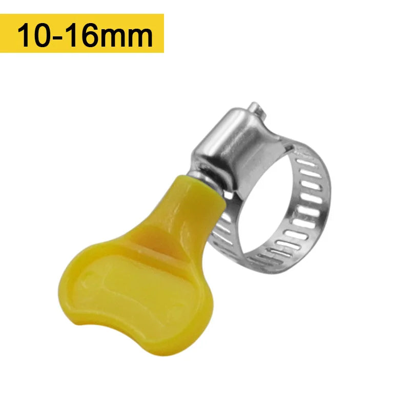 5 pcs 8-44mm Adjustable Yellow Plastic Handle Hand Twist Hose Clamps Worm Driving  201 Stainless steel Pipe Clips For Tube