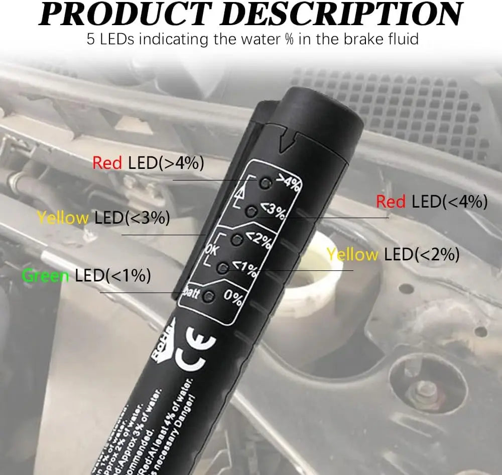 Brake Fluid Test Pen Automatic Brake Diagnostic Test Tool Hydraulic Fluid Oil Moisture Analyzer with 5 Indicator Lights