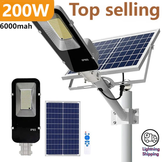 Lampe solaire puissante de 200 W pour extérieur, éclairage de rue solaire, 6 000 mAh, étanche, automatique, du crépuscule à l'aube, pour garage, jardin