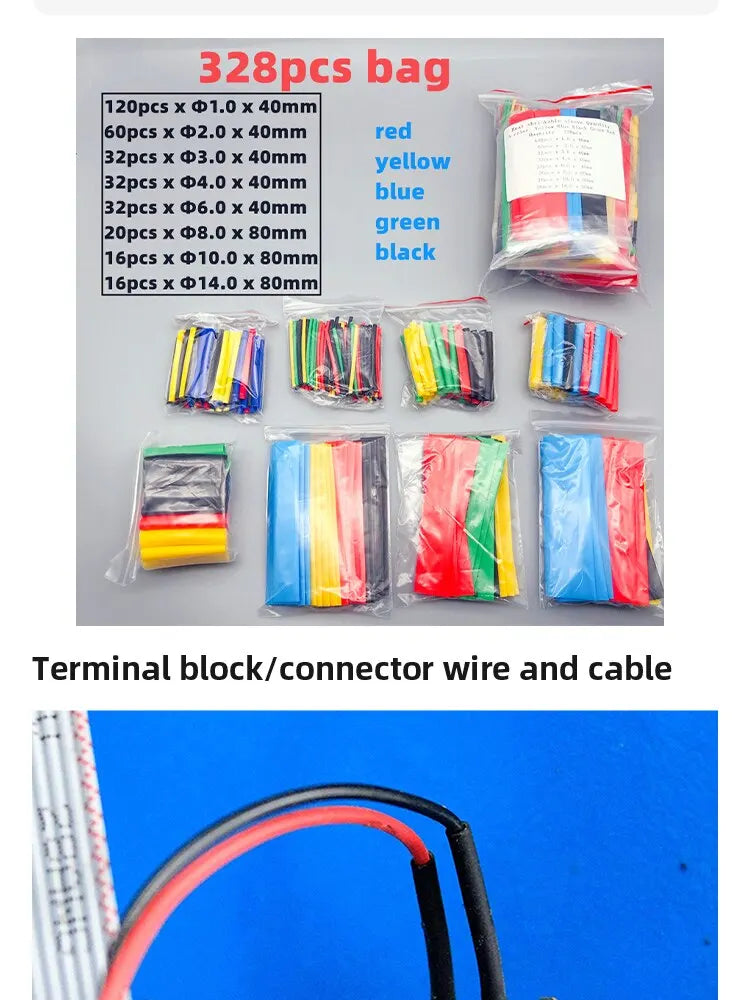 328 Pcs Heat Shrinkable Tube Insulation Environmental Protection Heat Shrinkable Combination Sleeving Electrical Cable Sleeving