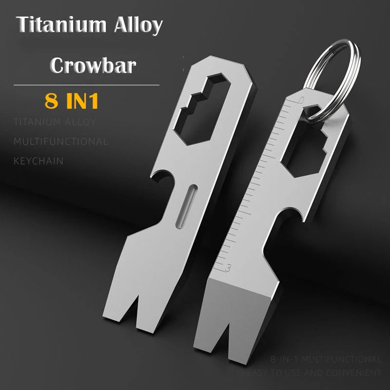 8 EN 1 MINI TC4 Alliage de Titane Crowbar Décapsuleur Échelle Graduée Clé Hexagonale EDC Outils Extérieurs Équipement de Camping Multifonction 