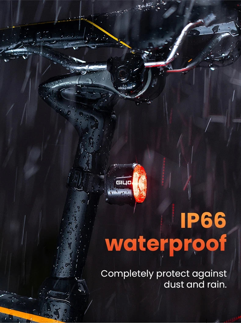 GIYO Intelligentes Fahrradbremsrücklicht IP66 Wasserdicht 6 Leuchtmodi Hohe Helligkeit Fahrradrücklicht LED-Rücklicht USB-Aufladung 