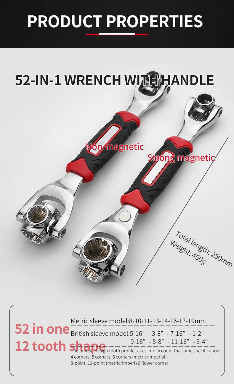 8 in 1 Tools Socket Works Universal Ratchet Spline Bolts Sleeve Rotation Hand Tools 360 Degree Multipurpose Tiger Wrench