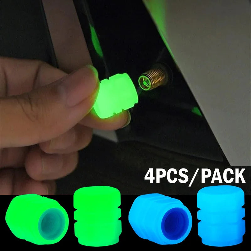 1/4pcs Luminous Valve Caps Car Fluorescent Tire Valves Cap Glow In The Dark Car Motorcycle Bike Wheel Plugs Tyre Hub Cover Decor