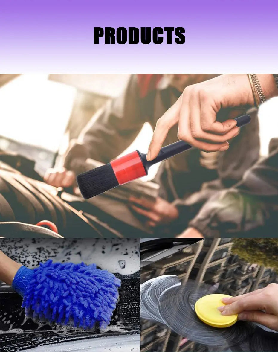 SEAMETAL 13/15pcs Car Detailing Cleaning Kit Car Washing Brushes Sponges Towels for Car Air Vents Rim Clean Dirt Dust Wash Tools