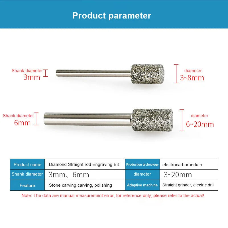 3mm-20mm Diamond Burr Grinding Diamond Burr Grinding 3/6mm Shank Grinding Head for for Dremel Rotary Stone Gemstone Carving